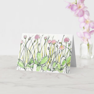 Happy Birthday Flower Field Red Clover Ink Art Card