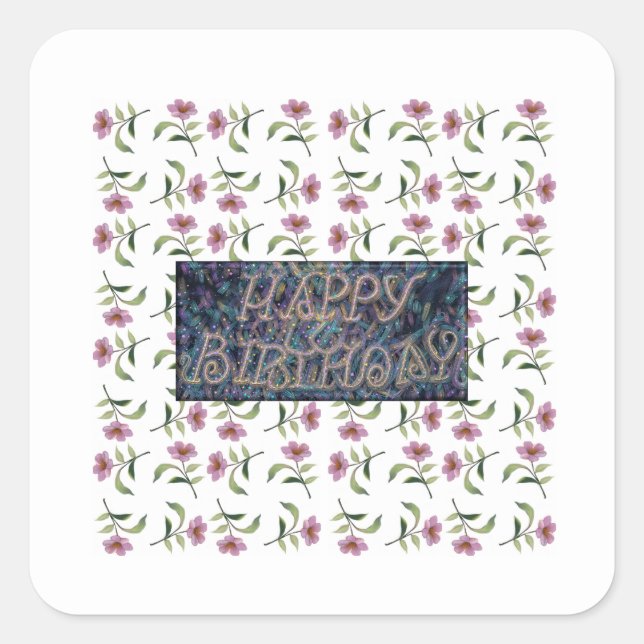 HAPPY BIRTHDAY FLOWER MAGNET SQUARE STICKER (Front)