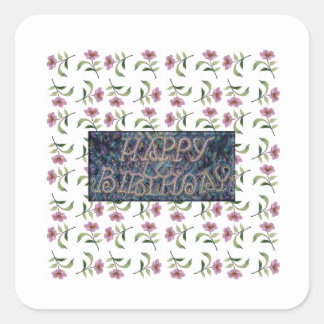 HAPPY BIRTHDAY FLOWER MAGNET SQUARE STICKER