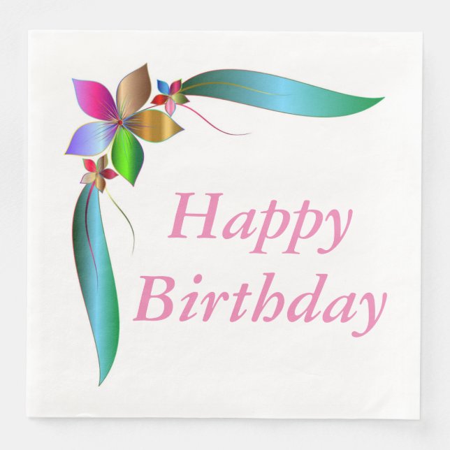 "HAPPY BIRTHDAY" FLOWER RIBBON NAPKIN (Front)