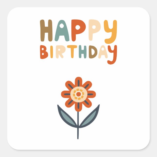 Happy Birthday flower Square Sticker (Front)