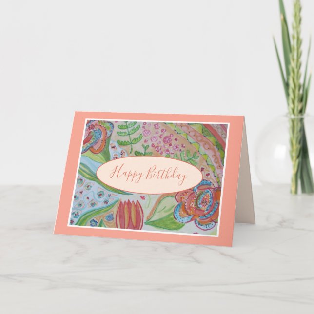 Happy Birthday Flower Watercolor Card (Front)