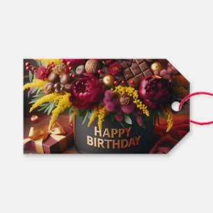 Happy Birthday, flowers and chocolate, by Natasha Gift Tags