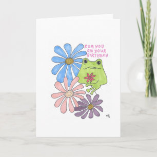 Happy Birthday Flowers and Frog Card