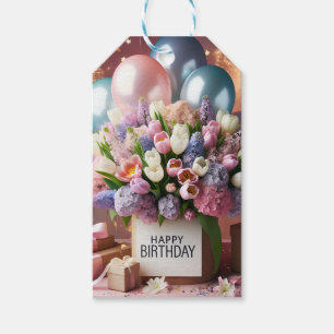 Happy Birthday, flowers and gifts, by Natasha Us   Gift Tags
