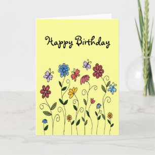 Happy Birthday flowers & butterflies card