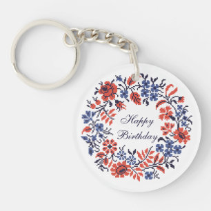 Happy Birthday Flowers cycle Key Ring