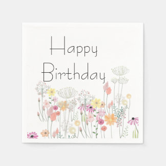 Happy Birthday Flowers Napkin