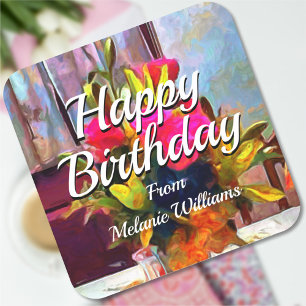 Happy Birthday Flowers PM0001 Square Sticker