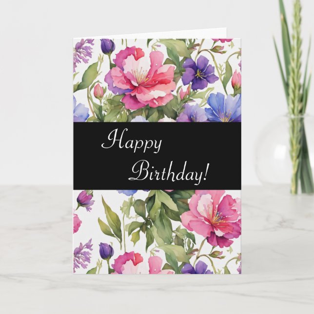 Happy Birthday Flowers | Vertical Card (Front)