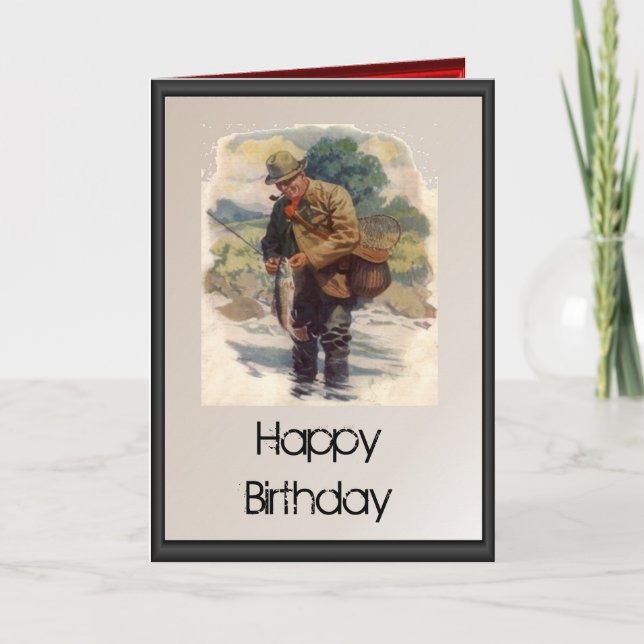 Happy Birthday - Fly fishing in the river Card (Front)
