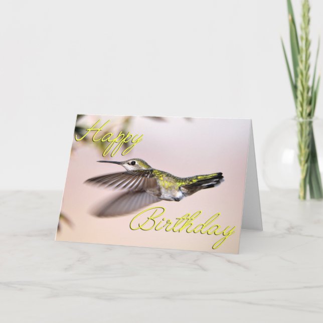 Happy Birthday Flying Hummingbird Photo Card (Front)