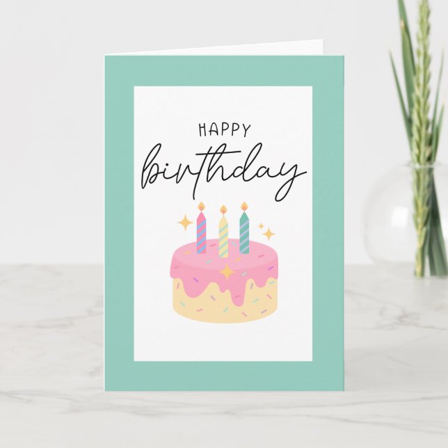 Happy Birthday Folded Card with Green Border (Front)