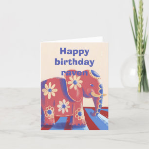 Happy birthday folk art elephant foldet card