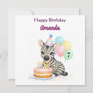 Happy Birthday for Age 7 Girls Zebra Card