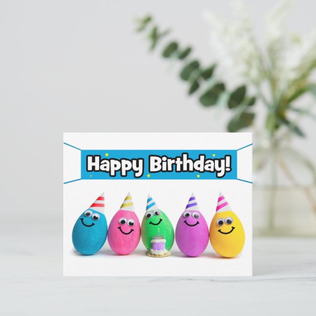 Happy Birthday For Anyone Egg Humour  Holiday Postcard (Standing Front)