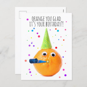 Happy Birthday For Anyone Funny Orange Holiday Postcard