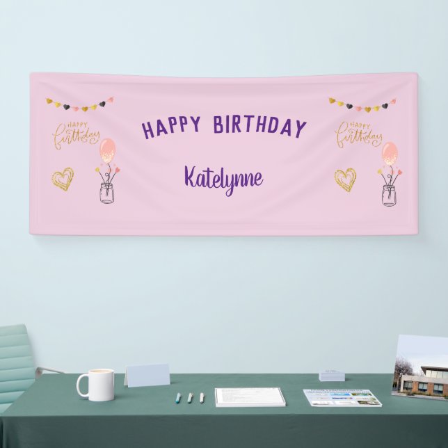 Happy Birthday for Her Personalised Heart Balloons Banner (Tradeshow)