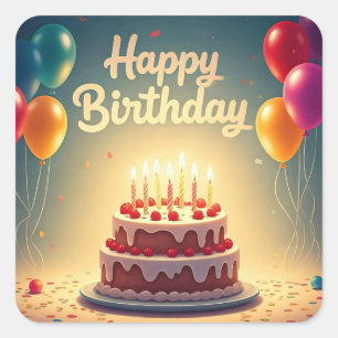 Happy Birthday for Kids - Colourful Balloons Cake  Square Sticker