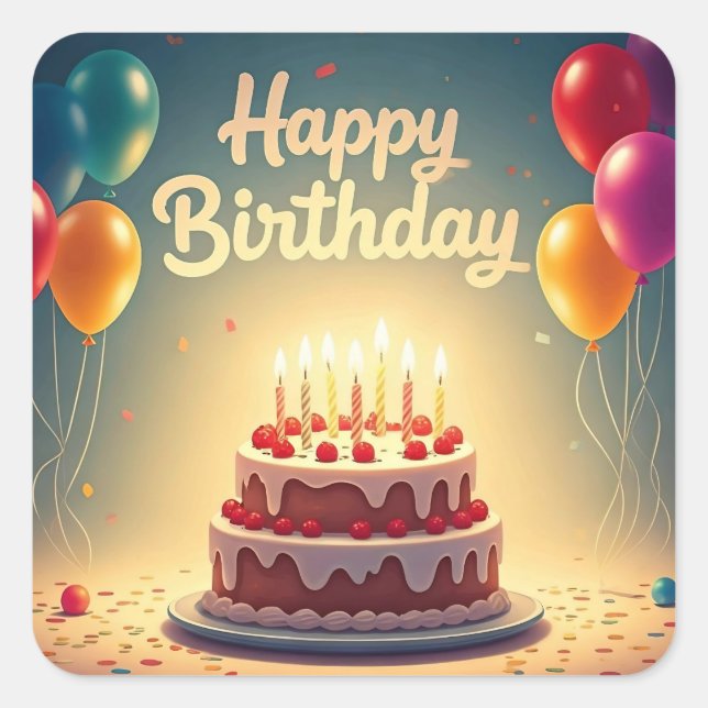 Happy Birthday for Kids - Colourful Balloons Cake  Square Sticker (Front)