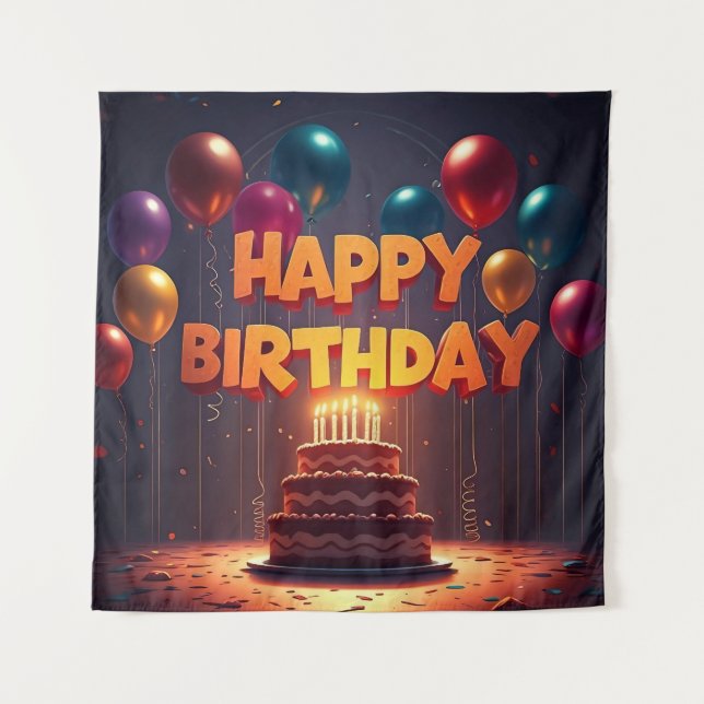 Happy Birthday for Kids - Colourful Balloons Cake  Tapestry (Front)