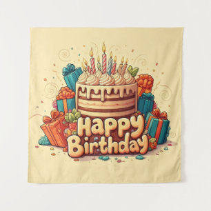 Happy Birthday for Kids - Colourful Gifts, Cake Tapestry