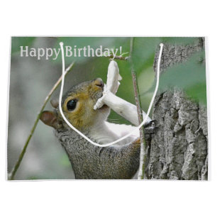 Happy Birthday Foraging Squirrel Large Gift Bag