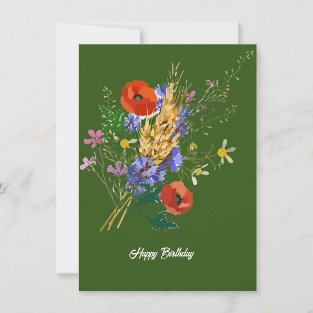 Happy Birthday Forest Green Floral Bouquet Card (Front)