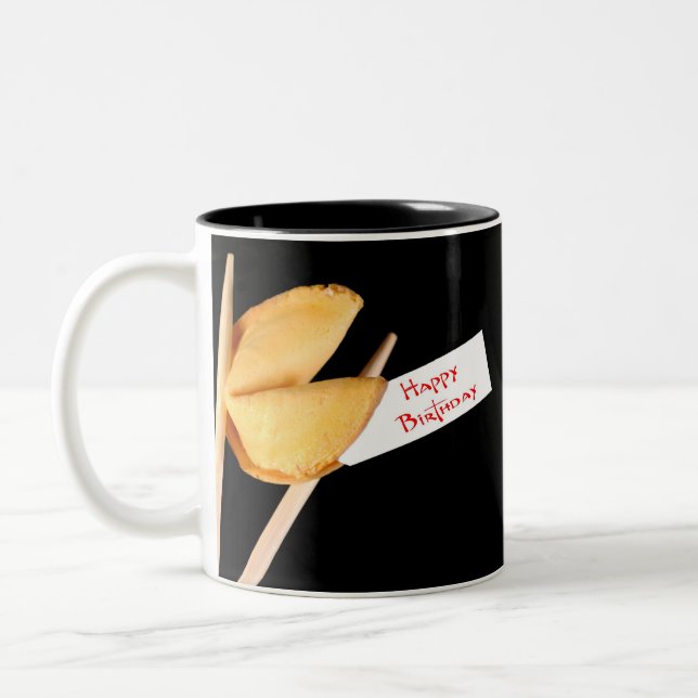 Happy Birthday Fortune Cookie Two-Tone Coffee Mug (Left)
