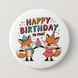 Happy Birthday Foxes 7.5 Cm Round Badge