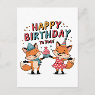 Happy Birthday Foxes Announcement Postcard
