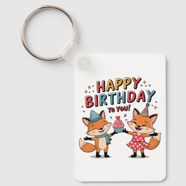 Happy Birthday Foxes Key Ring (Front)