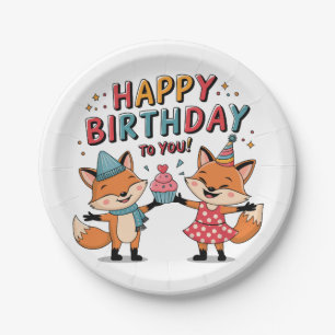 Happy Birthday Foxes Paper Plate