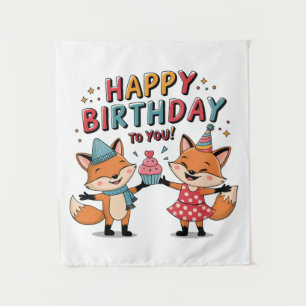 Happy Birthday Foxes Tapestry