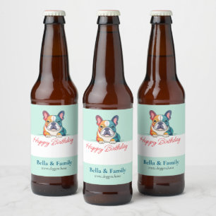 Happy Birthday French Bulldog  Beer Bottle Label