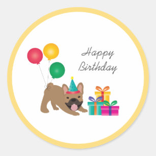 Happy Birthday French Bulldog Colorful Classic Round Sticker