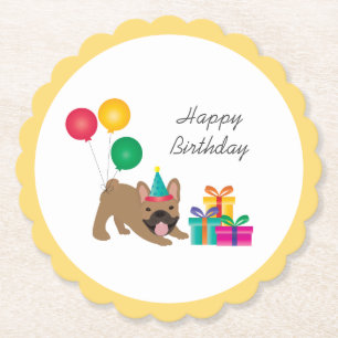 Happy Birthday French Bulldog Colourful Classic Paper Coaster
