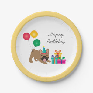 Happy Birthday French Bulldog Colourful Paper Plate