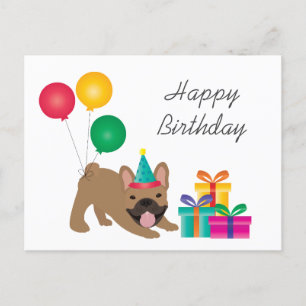 Happy Birthday French Bulldog Colourful Postcard