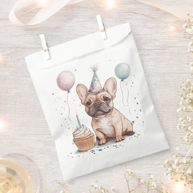 Happy Birthday French Bulldog Favour Bags (Clipped)