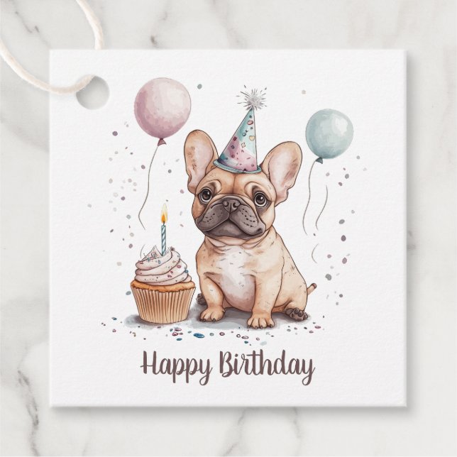 Happy Birthday French Bulldog Favour Tags (Front)