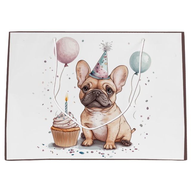 Happy Birthday French Bulldog Large Gift Bag (Front)