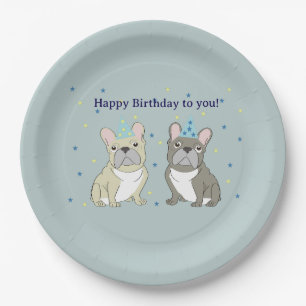 Happy birthday French bulldog Paper Plate