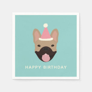 Happy Birthday French Bulldog Party Hat Napkin