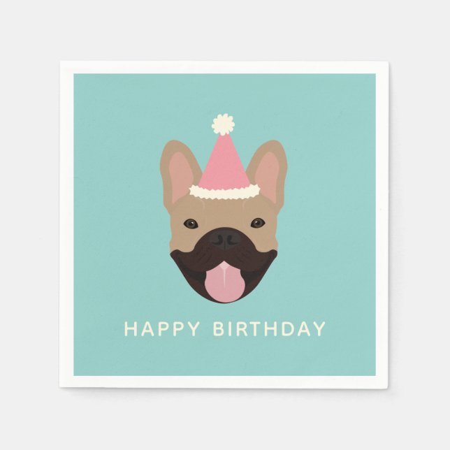 Happy Birthday French Bulldog Party Hat Napkin (Front)