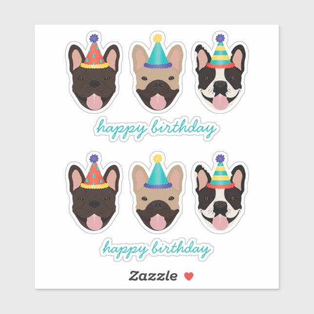 Happy Birthday French Bulldog Party Hats (Sheet)