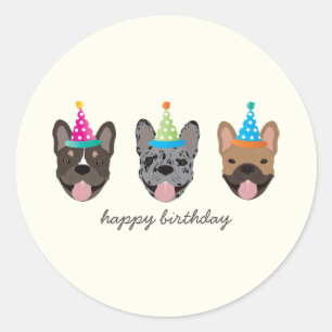Happy Birthday French Bulldog Party Hats Classic Round Sticker