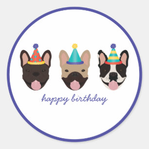 Happy Birthday French Bulldog Party Hats Classic Round Sticker