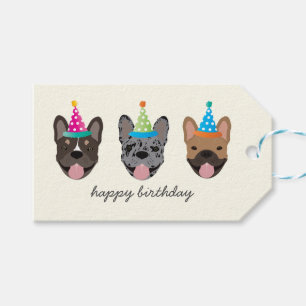 Happy Birthday French Bulldog Party Hats Gift Tags