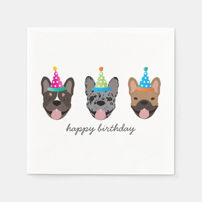 Happy Birthday French Bulldog Party Hats Napkin (Front)